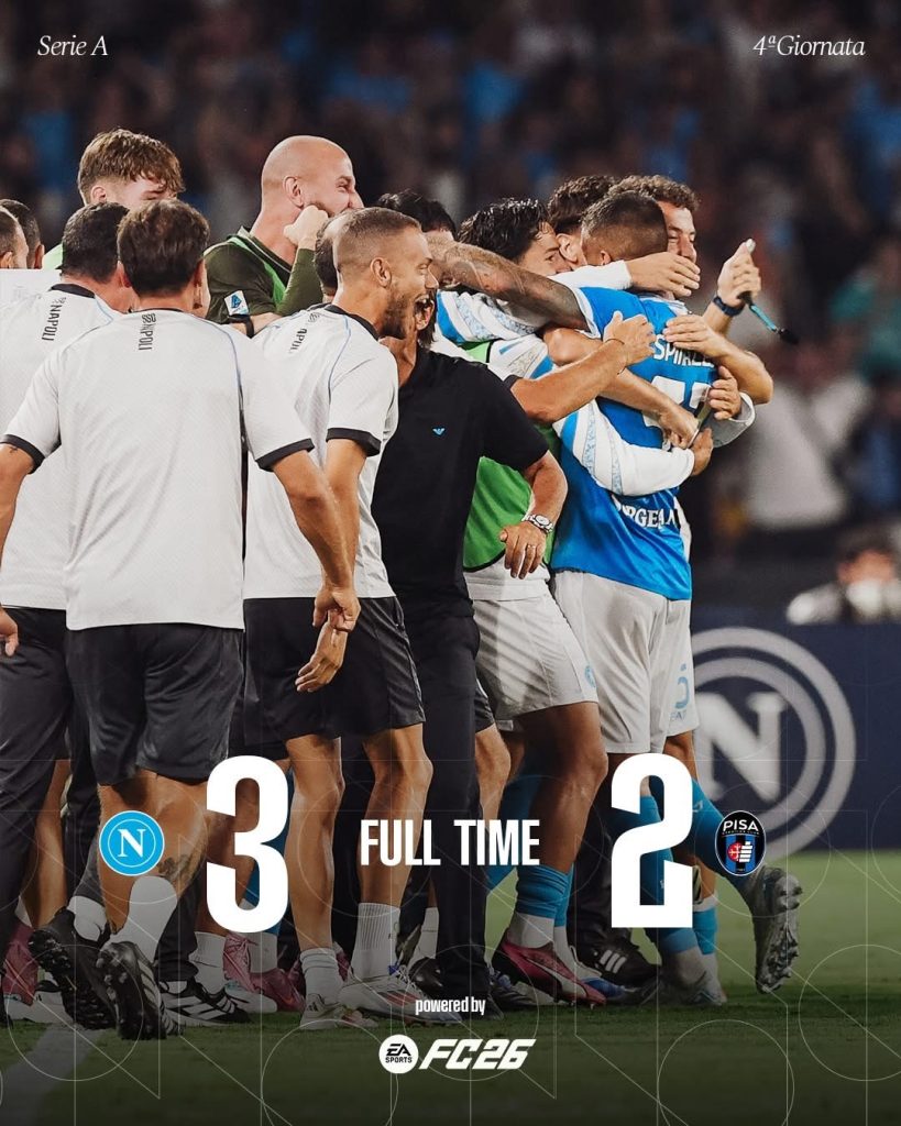 Napoli 3-2 Pisa: vittoria sofferta